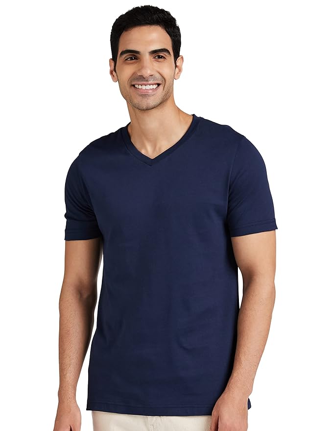 Men's Solid Cotton T Shirt | V Neck | Half Sleeve | Plain-Regular Fit