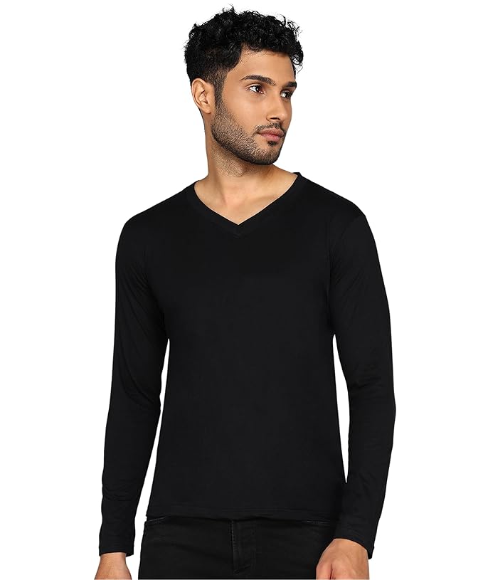 Men's Cotton Plain V Neck Full Sleeve T-Shirt