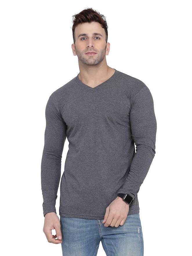Men’s V-Neck Full Sleeve T-Shirt | Casual Slim Fit Cotton Blend Tee